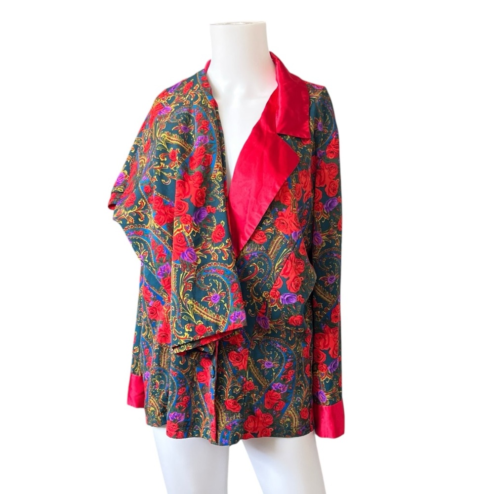 Vintage Victoria's Secret Gold Label Pajama Set Colorful Floral Satin Size Small